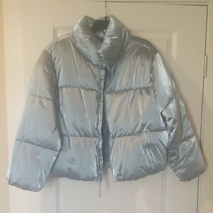 Old Navy Shiny Blue-Silver Puffer Jacket